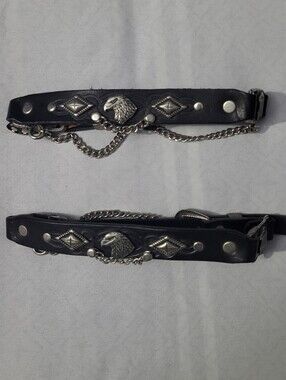 Black Leather Eagle Detail Boot Straps with Silver Chains
